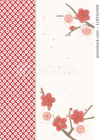 Japanese-style background material combining plum blossoms and kanoko patterns | Plum, kanoko, Japanese pattern, background, decorative frame, postcard 128502408