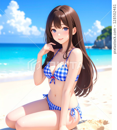 身穿比基尼泳裝的年輕女子 128502481