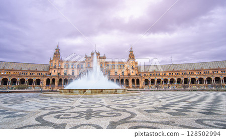 Plaza de Espana Seville Spain Fountain and Renaissance Architecture. 128502994