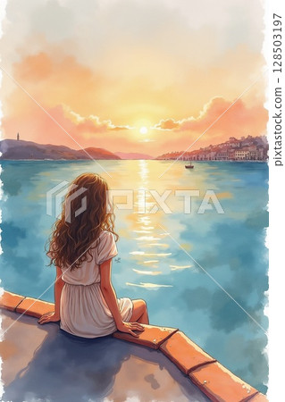 Mediterranean sunset, sea at dusk 128503197