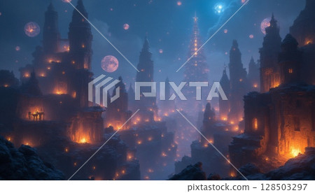 燈光璀璨的西部城市景觀 128503297