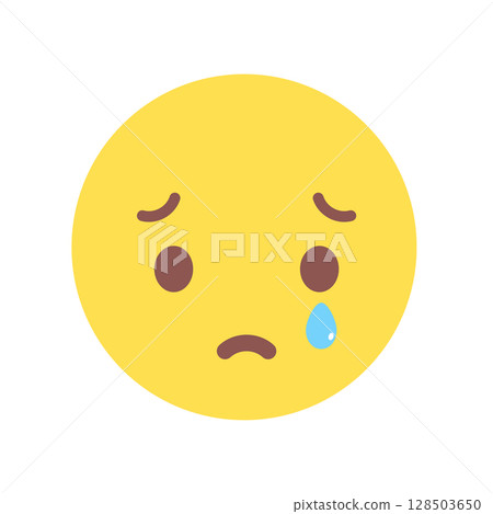 悲傷的臉表情符號哭泣著淚水 - 麻煩、擔憂、麻煩等的圖標/插圖。 128503650