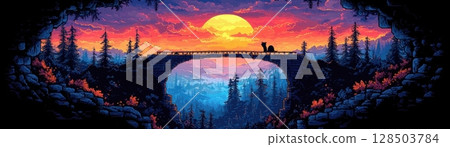 landscape with sunrise over the mountains 128503784