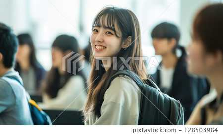 Happy Asian Student Girl in University Campus 128503984