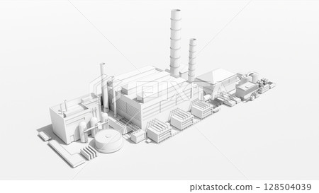 Industrial plant with pipes top view.City factory.Buildings architecture. 3D image. Industrial plant with pipes top view.City factory.Buildings architecture. 3D image. 128504039
