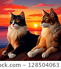 Cat and sunset 128504063