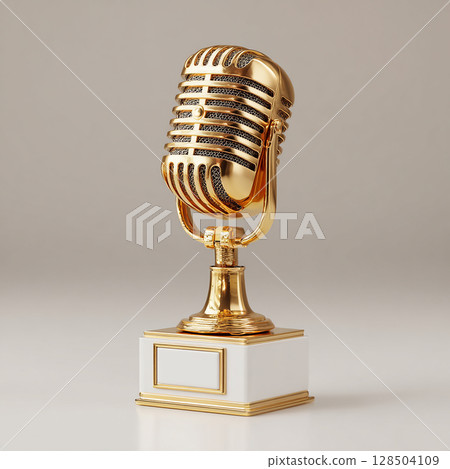 Shiny golden trophy: retro microphone design 128504109