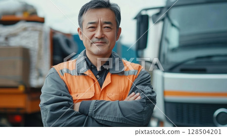 Confident Male Truck Driver Portrait 128504201