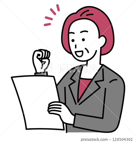 一位穿西裝的中年婦女很高興看到文件 一位穿西裝的中年婦女很高興看到文件 128504302