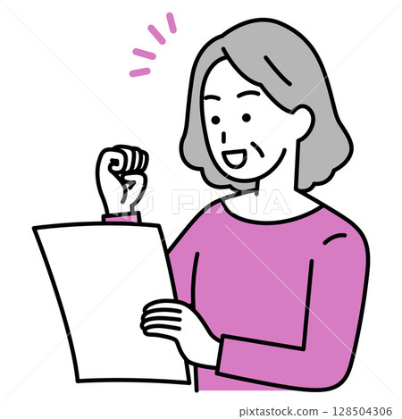 一位老婦人高興地看著文件 一位老婦人高興地看著文件 128504306
