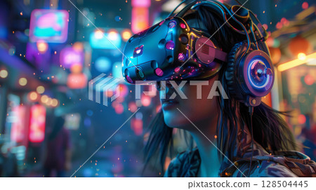 Virtual reality gaming, immersive and lifelike, adrenaline-fueled adventure 128504445