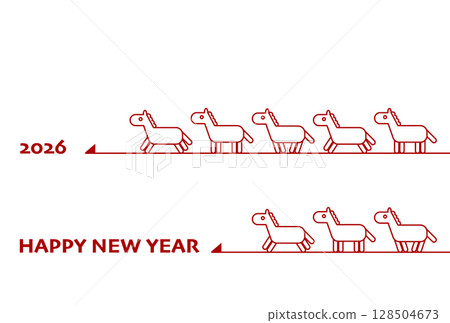 2026 年馬年新年賀卡插圖,帶有馬圖標和箭頭 2026 年馬年新年賀卡插圖,帶有馬圖標和箭頭 128504673
