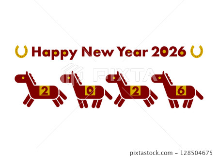 2026 Year of the Horse New Year's card illustration with running horse icon 128504675
