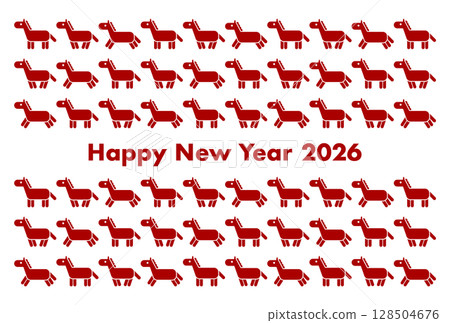 2026 Year of the Horse New Year's card illustration with a red horse pattern 128504676