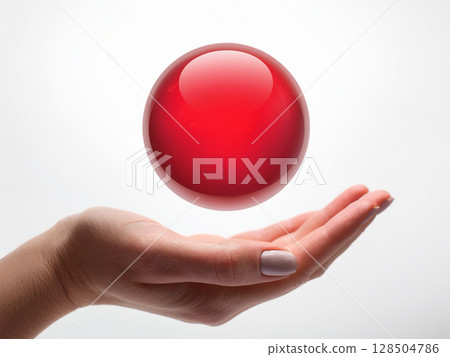 漂浮在你手掌中的抽象紅色球體 漂浮在你手掌中的抽象紅色球體 128504786