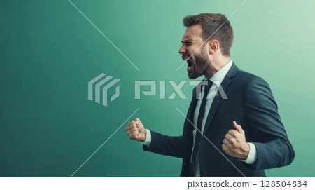 angry businessman shouting and gesturing 128504834