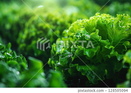 Sustainable vertical agriculture, lettuce growing in a controlled environment, eco-friendly farming concept 128505094