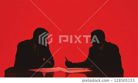 silhouetted businessmen meeting silhouetted businessmen meeting 128505153