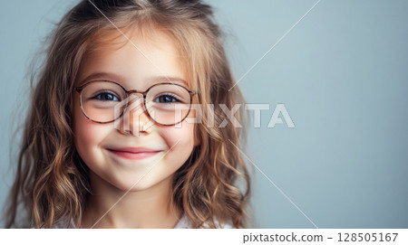 happy little girl wearing glasses 128505167
