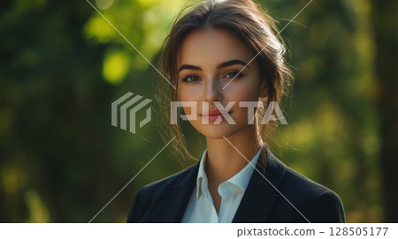 portrait of a beautiful young woman in a business suit portrait of a beautiful young woman in a business suit 128505177
