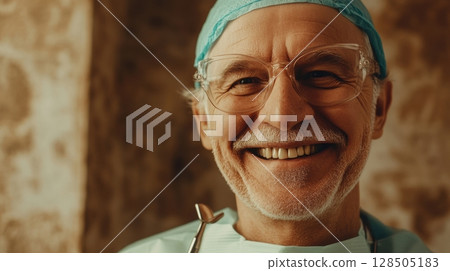 happy senior male surgeon in operating room 128505183