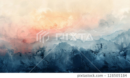 Soothing watercolor textures wash over abstract backgrounds, serene calm and tranquility concept 128505184