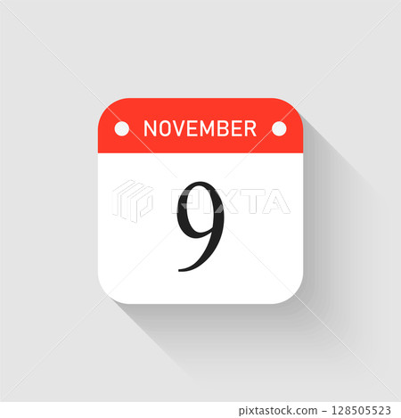 Vector icon page day calendar - 9 November month 128505523