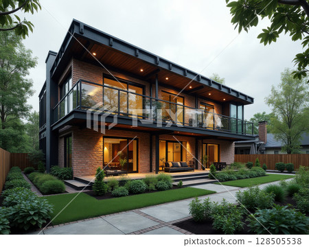 Contemporary suburban brick house 128505538