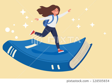 schoolgirl flies standing on a book schoolgirl flies standing on a book 128505654