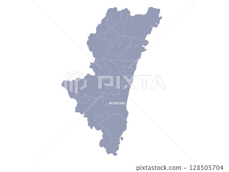 宮崎縣灰色地圖，標示行政區劃 128505704