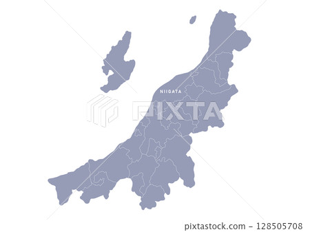 Map of Niigata prefecture in gray with administrative divisions 128505708