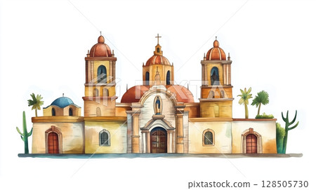 Basilica of Our Lady of Guadalupe. Basilica of Our Lady of Guadalupe hand drawn watercolor illustration Basilica of Our Lady of Guadalupe. Basilica of Our Lady of Guadalupe hand drawn watercolor illustration 128505730