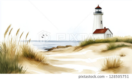 Cape Cod National Seashore. Cape Cod National Seashore hand drawn watercolor illustration Cape Cod National Seashore. Cape Cod National Seashore hand drawn watercolor illustration 128505751