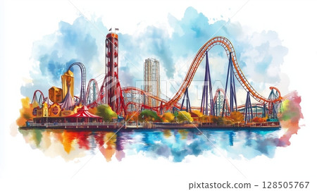 Cedar Point. Cedar Point hand drawn watercolor illustration 128505767