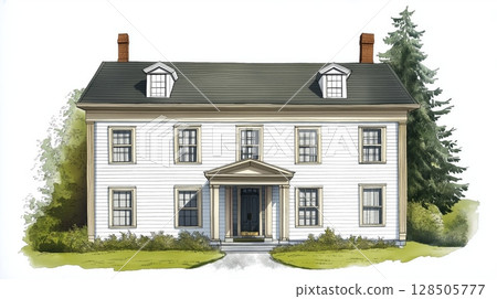 Craigflower Manor. Craigflower Manor hand drawn watercolor illustration Craigflower Manor. Craigflower Manor hand drawn watercolor illustration 128505777