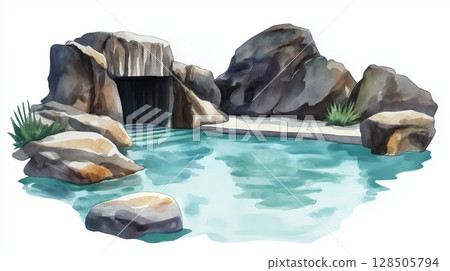 The Baths in Virgin Gorda. The Baths in Virgin Gorda hand drawn watercolor illustration The Baths in Virgin Gorda. The Baths in Virgin Gorda hand drawn watercolor illustration 128505794