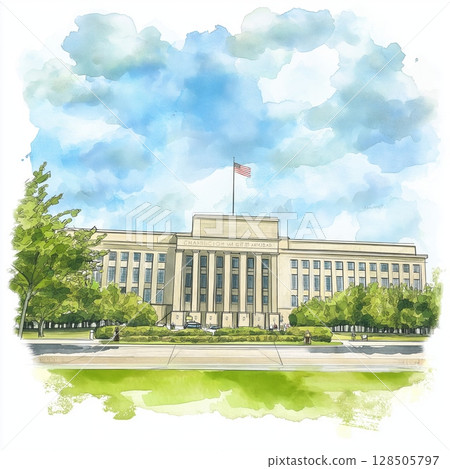 The Pentagon. The Pentagon hand drawn watercolor illustration The Pentagon. The Pentagon hand drawn watercolor illustration 128505797