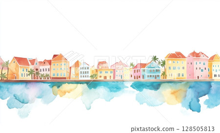 Willemstad. Willemstad hand drawn watercolor illustration 128505813