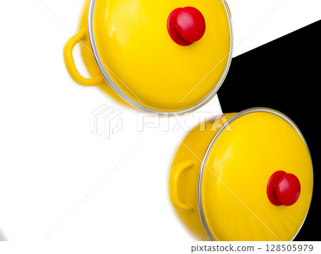 Two metal pots. Two metal pots. 128505979