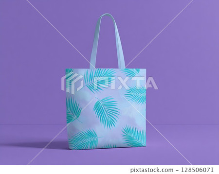 Blue White swirl tote bag against a purple backdrop, ideal for trendy fashion items and creative merchandising with a bold look. 128506071