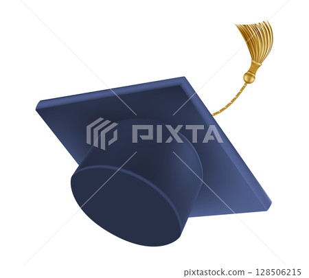 Graduates celebration. Flying 3D blue graduate hats 128506215