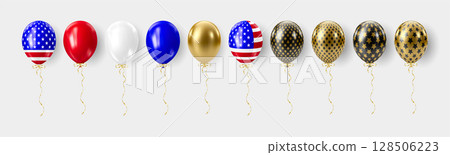 Realistic 3D balloons in USA colors and flags 128506223