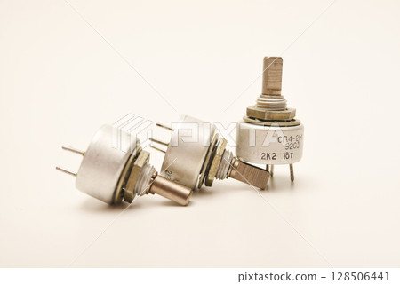 Potentiometers. Variable resistors. Devices for voltage changes. 128506441