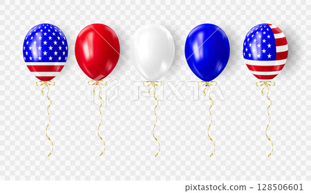 Realistic 3D balloons in USA colors and flags 128506601