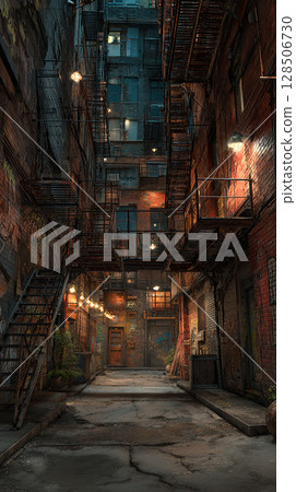 A historic backstreet of old apartment buildings 128506730