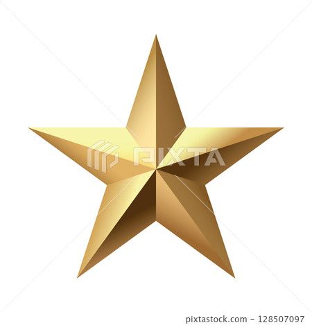 Golden Christmas 3d Star metal glossy bright shine five angle star shape isolated on white Background. Golden Christmas 3d Star metal glossy bright shine five angle star shape isolated on white Background. 128507097
