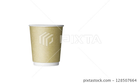 cardboard glass of green color, for coffee or tea on an isolated white background 128507664