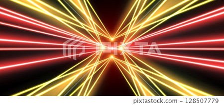 Laser rays or beams, glowing neon lines, bright futuristic background 128507779