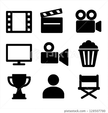 一組與電影業相關的簡單圖標 128507780