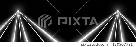 White laser beams, concert or nightclub spotlights light effect. 128507781